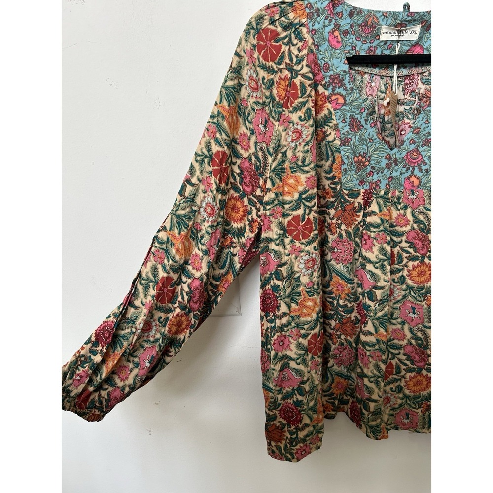NWT Natural Life Rowan Floral Peasant Blouse 2XL Boho Cottagecore MixedPrint Top - Picture 2 of 6